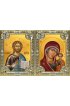 Икона Складень Спаситель Божья Матерь Казанская, серебро 18 х 24 со стразами, арт вк-5356-3164