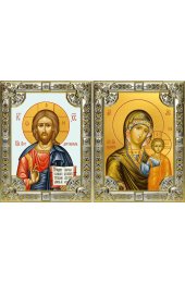Венчальная пара икон Казанская и Господь Вседержитель, серебро 18 х 24 со стразами, арт вк-5359-5061