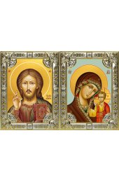 Венчальная пара икон Казанская и Господь Вседержитель, серебро 18 х 24 со стразами, арт вк-5364-5062