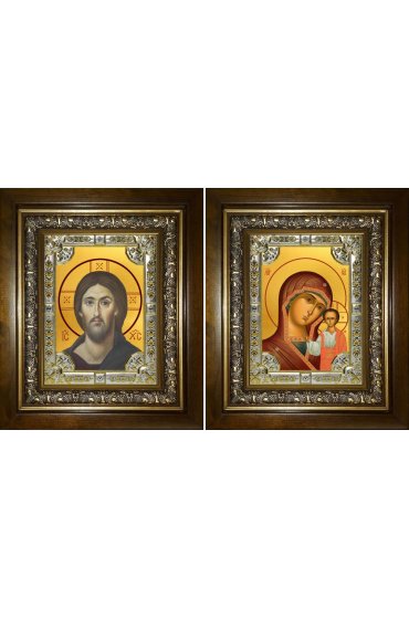 Икона Складень Спаситель Божья Матерь Казанская, 18x24 см, со стразами, в деревянном киоте, арт вк-5438-5233