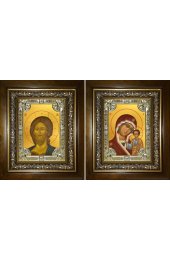 Икона Складень Спаситель Божья Матерь Казанская, 18x24 см, со стразами, в деревянном киоте, арт вк-5441-3205
