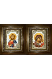 Икона Складень Спаситель Божья Матерь Казанская, 18x24 см, со стразами, в деревянном киоте, арт вк-5442-3216