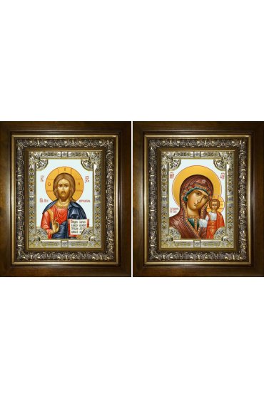 Икона Складень Спаситель Божья Матерь Казанская, 18x24 см, со стразами, в деревянном киоте, арт вк-5442-3216