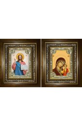 Икона Складень Спаситель Божья Матерь Казанская, 18x24 см, со стразами, в деревянном киоте, арт вк-5447-3209