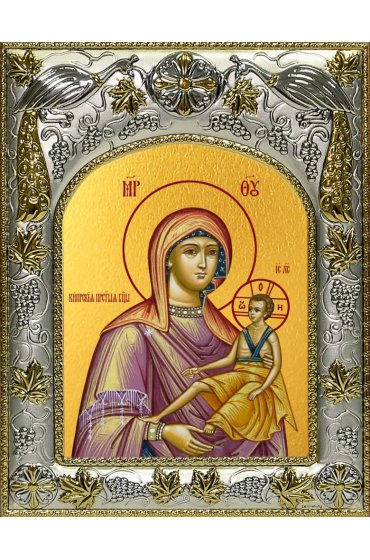 Икона Божьей Матери Кипрская, 14x18 в серебряном окладе, арт вк-5537
