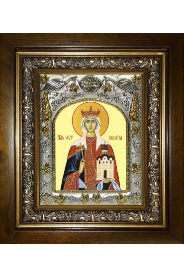 Икона Людмила Чешская, 14x18 см, в деревянном киоте 20х24 см, арт вк-5564