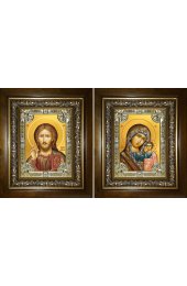 Икона Складень Спаситель Божья Матерь Казанская, 18x24 см, со стразами, в деревянном киоте, арт вк-5573-3211