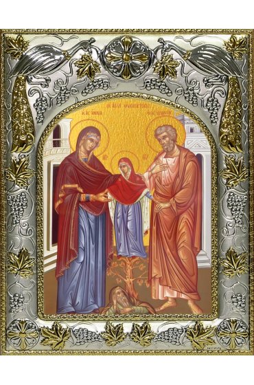 Икона Иоаким и Анна, 14x18 в серебряном окладе, арт вк-5585