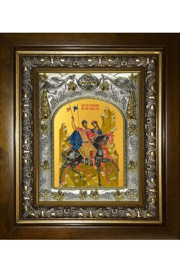 Икона Борис и Глеб благоверные, 14x18 см, в деревянном киоте 20х24 см, арт вк-5687