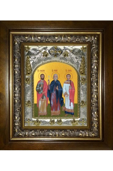 Икона Гурий, Самон и Авив мученики, 14x18 см, в деревянном киоте 20х24 см, арт вк-5688