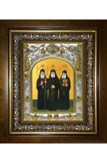 Икона Иаков Эвбейский, Паисий Святогорец, Порфирий Кавсокаливит, 14x18 см, в деревянном киоте 20х24 см, арт вк-5690