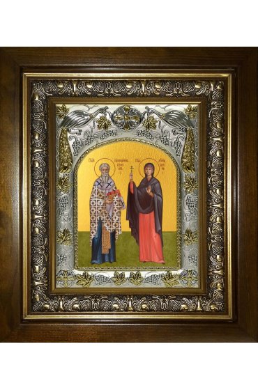 Икона Киприан и Иустина, 14x18 см, в деревянном киоте 20х24 см, арт вк-5691