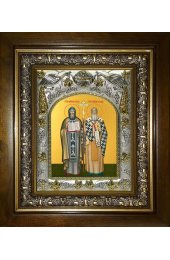 Икона Кирилл и Мефодий равноапостольные, 14x18 см, в деревянном киоте 20х24 см, арт вк-5692