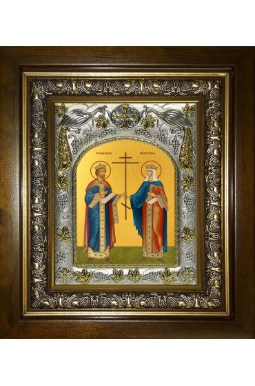 Икона Константин и Елена равноапостольные, 14x18 см, в деревянном киоте 20х24 см, арт вк-5693
