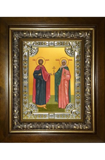 Икона Адриан и Наталия, 18x24 см, со стразами, в деревянном киоте, арт вк-5718