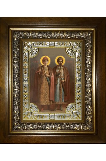 Икона Борис и Глеб благоверные, 18x24 см, со стразами, в деревянном киоте, арт вк-5719