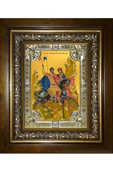 Икона Борис и Глеб благоверные, 18x24 см, со стразами, в деревянном киоте, арт вк-5720