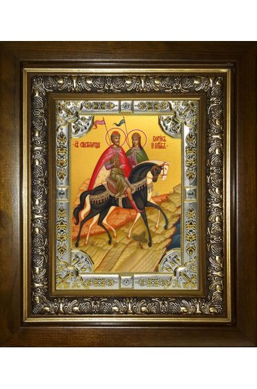 Икона Борис и Глеб благоверные, 18x24 см, со стразами, в деревянном киоте, арт вк-5721