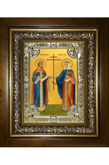 Икона Константин и Елена равноапостольные, 18x24 см, со стразами, в деревянном киоте, арт вк-5723