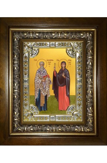 Икона Киприан и Иустина, 18x24 см, со стразами, в деревянном киоте, арт вк-5728