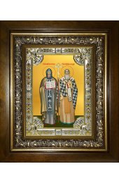 Икона Кирилл и Мефодий равноапостольные, 18x24 см, со стразами, в деревянном киоте, арт вк-5729