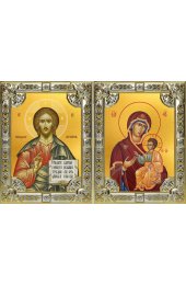 Икона Складень Спаситель Божья Матерь Иверская, серебро 18 х 24 со стразами, арт вк-5733-3156