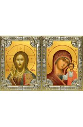 Венчальная пара икон Казанская и Господь Вседержитель, серебро 18 х 24 со стразами, арт вк-5734-5064