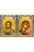 Икона Складень Спаситель Божья Матерь Казанская, серебро 18 х 24 со стразами, арт вк-5734-5064