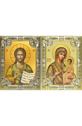 Икона Складень Спаситель Божья Матерь Иверская, серебро 18 х 24 со стразами, арт вк-5741-543