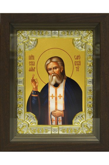 Икона Серафим, 18x24 см, со стразами, в деревянном киоте, арт вк-634