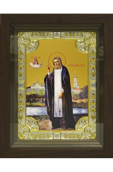 Икона Серафим, 18x24 см, со стразами, в деревянном киоте, арт вк-646