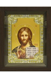 Икона Спаситель серебро 18x24 см со стразами в деревянном киоте, арт вк-652