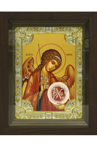 Икона Архангел Михаил, 18x24 см, со стразами, в деревянном киоте, арт вк-656