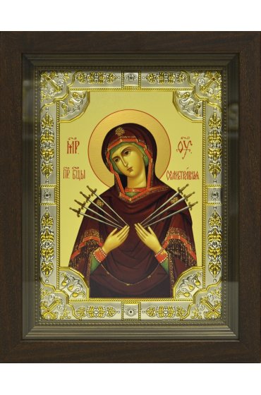 Икона Божья Матерь Семистрельная, 18x24 см, со стразами, в деревянном киоте, арт вк-670