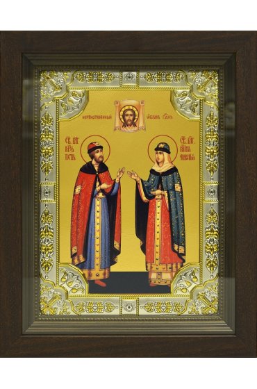 Икона Петр и Феврония, 18x24 см, со стразами, в деревянном киоте, арт вк-683