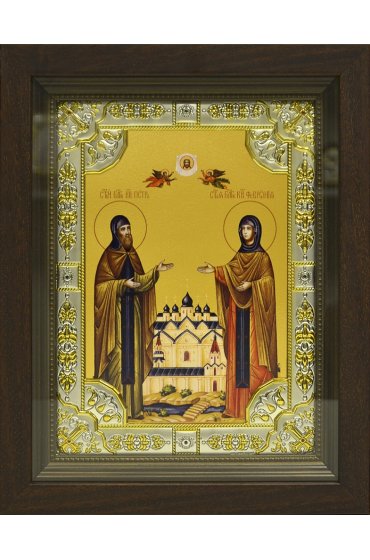 Икона Петр и Феврония, 18x24 см, со стразами, в деревянном киоте, арт вк-737