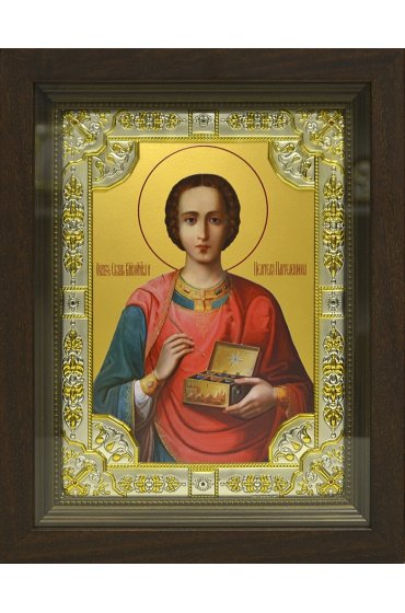 Икона Пантелеймон, 18x24 см, со стразами, в деревянном киоте, арт вк-746