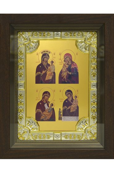 Икона Божья Матерь Четырехчастная, 18x24 см, со стразами, в деревянном киоте, арт вк-773