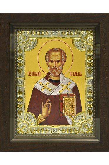 Икона Николай Чудотворец, 18x24 см, со стразами, в деревянном киоте, арт вк-785