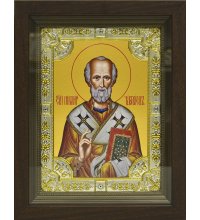 Икона Николай Чудотворец серебряная, 18x24 см, со стразами, в деревянном киоте, арт вк-786