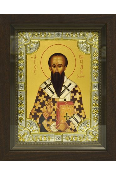 Икона Василий Великий, 18x24 см, со стразами, в деревянном киоте, арт вк-791