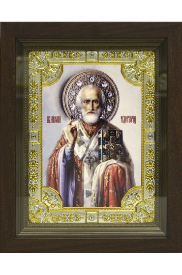 Икона Николай Чудотворец, 18x24 см, со стразами, в деревянном киоте, арт вк-792
