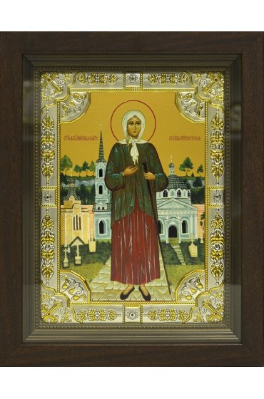 Икона Ксения Петербургская, 18x24 см, со стразами, в деревянном киоте, арт вк-794