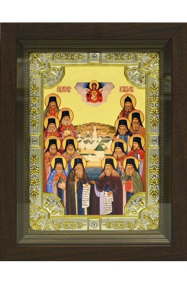 Икона Оптинские Старцы, 18x24 см, со стразами, в деревянном киоте, арт вк-802
