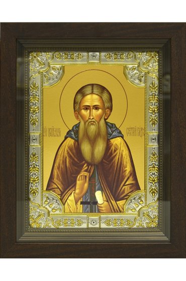 Икона Сергий Радонежский, 18x24 см, со стразами, в деревянном киоте, арт вк-803