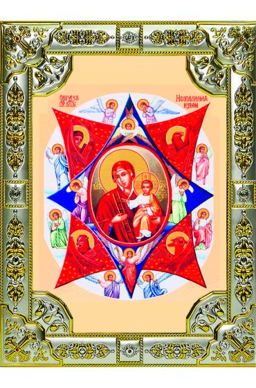 Икона Божья Матерь Неопалимая Купина 18x24 см в серебряном окладе со стразами, арт вк-833