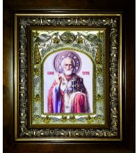 Икона Николай Чудотворец 20x24 см в серебряном окладе в киоте, арт вк-907