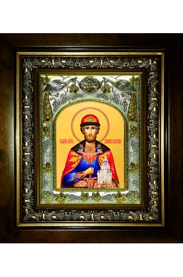 Икона Дмитрий Донской 20x24 см в серебряном окладе в киоте, арт вк-941