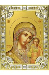 Икона Божья Матерь Казанская серебряная, 18 х 24, со стразами, арт вк-521