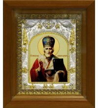 Икона Николай Чудотворец, 14x18 см, в деревянном киоте 20х24 см, арт вк-364